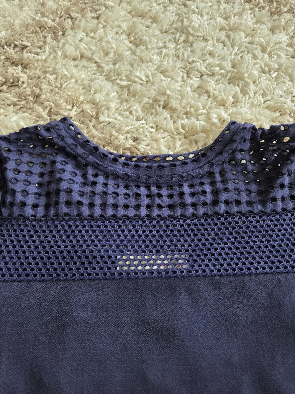Michael Kors Navy Blue Short Sleeve Knit Dress with Mesh Yoke